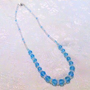Baby Blue Clear Crystal Glass Beaded Necklace